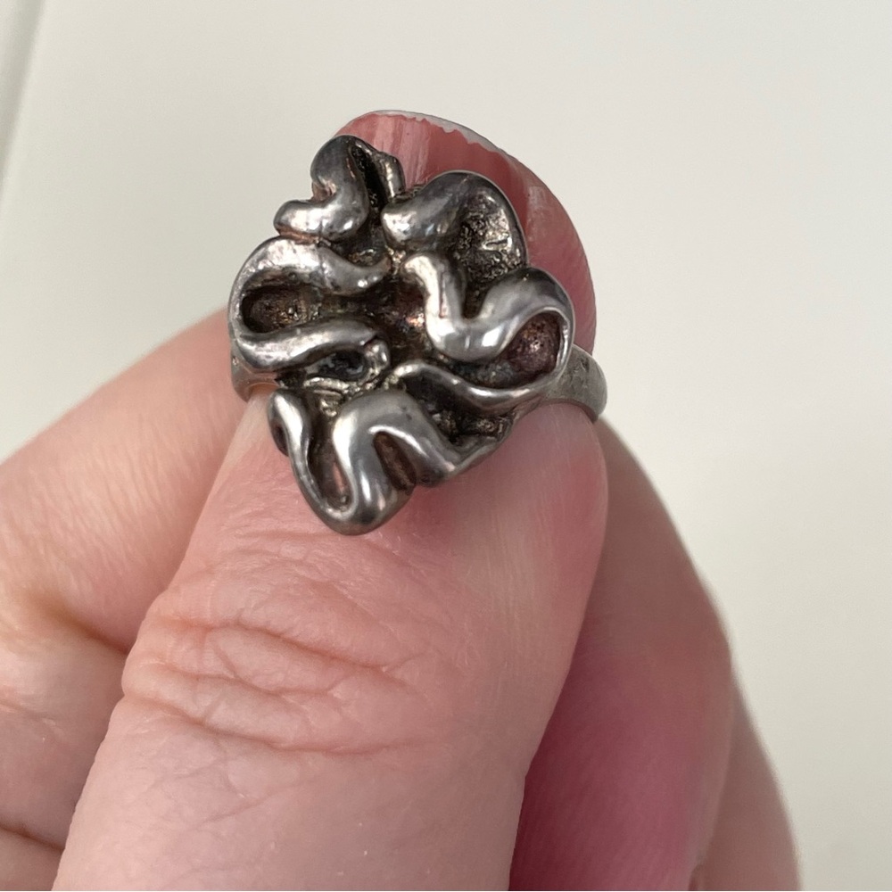 Vintage Israel stamped 925 sterling silver Brutalist freeform ring sz 6.5 - Picture 7 of 16